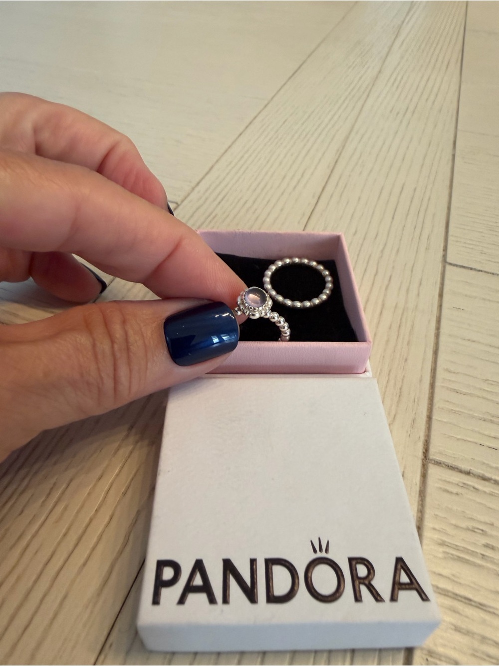 NEW PANDORA Moonstone 925 Sterling Silver Ring w/ added RETIRED Beaded Band